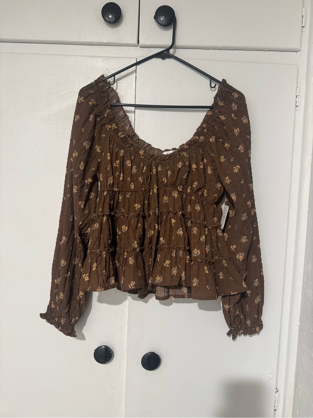 Altar'd State Brown Floral Tiered Peasant Blouse